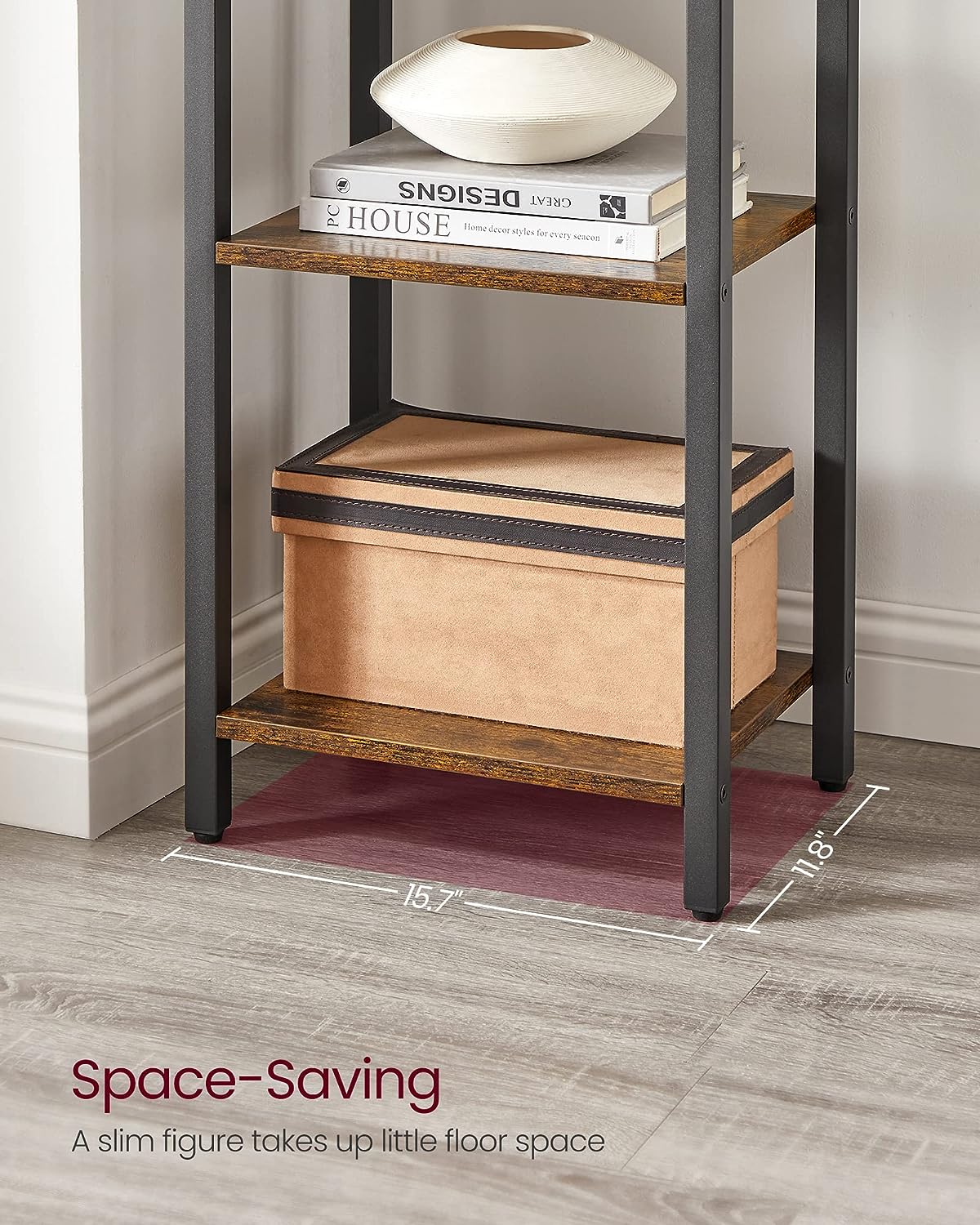 Small 6-Tier Industrial Bookshelf, Rustic Brown, Black - Cosy Abode