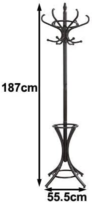 Brown Coat Rack with Stand Wooden Hat and 12 Hooks Hanger Walnut tree - Cosy Abode