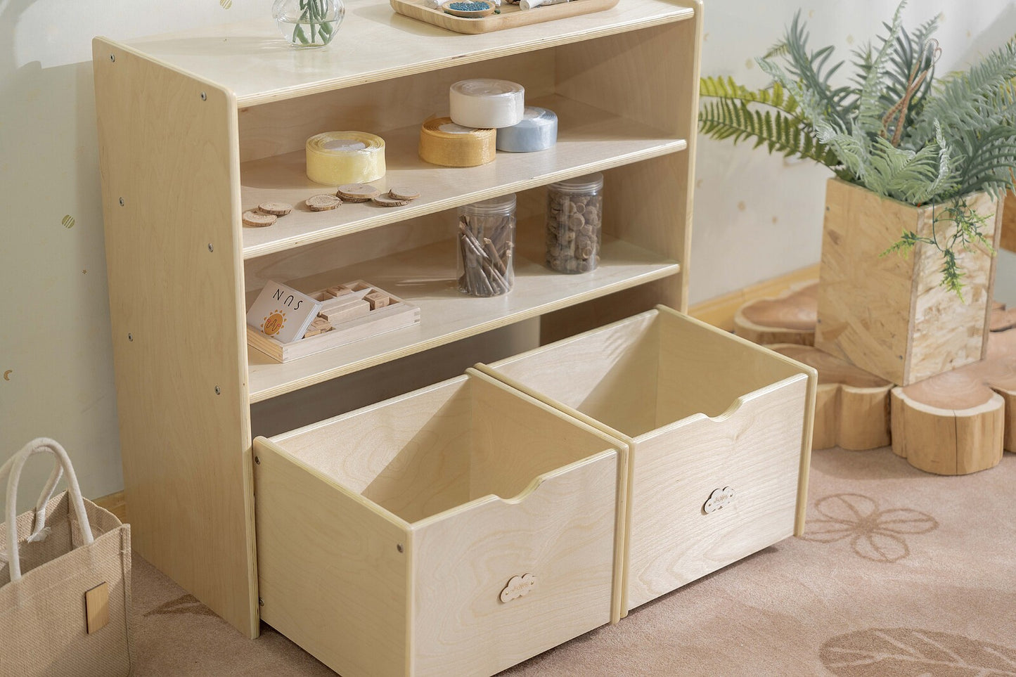 Jooyes Kids 2 Shelf Storage Cabinet with Pull Out Drawers - H76cm - Cosy Abode