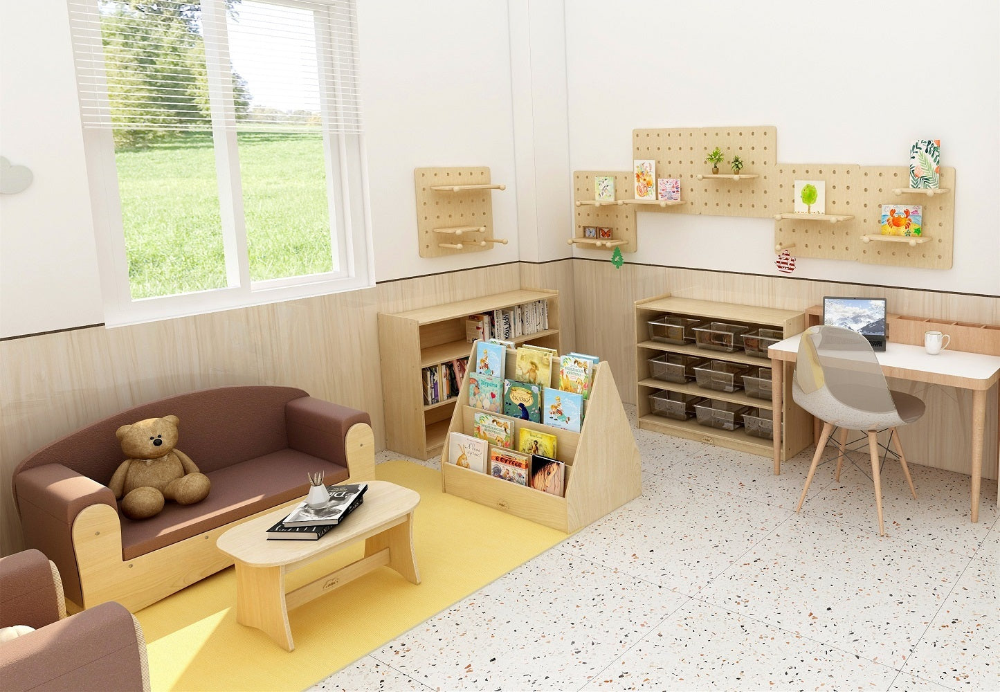 Jooyes Kids 4 Tier Wooden Display Bookcase - Double Side - Cosy Abode