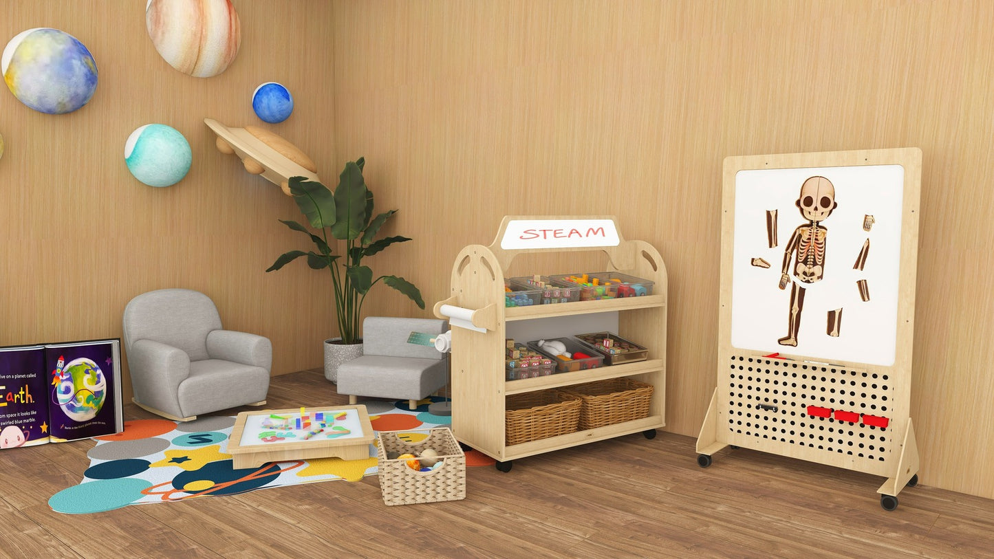Jooyes Magnetic Mobile Discover Whiteboard with Pegboard - H140cm - Cosy Abode