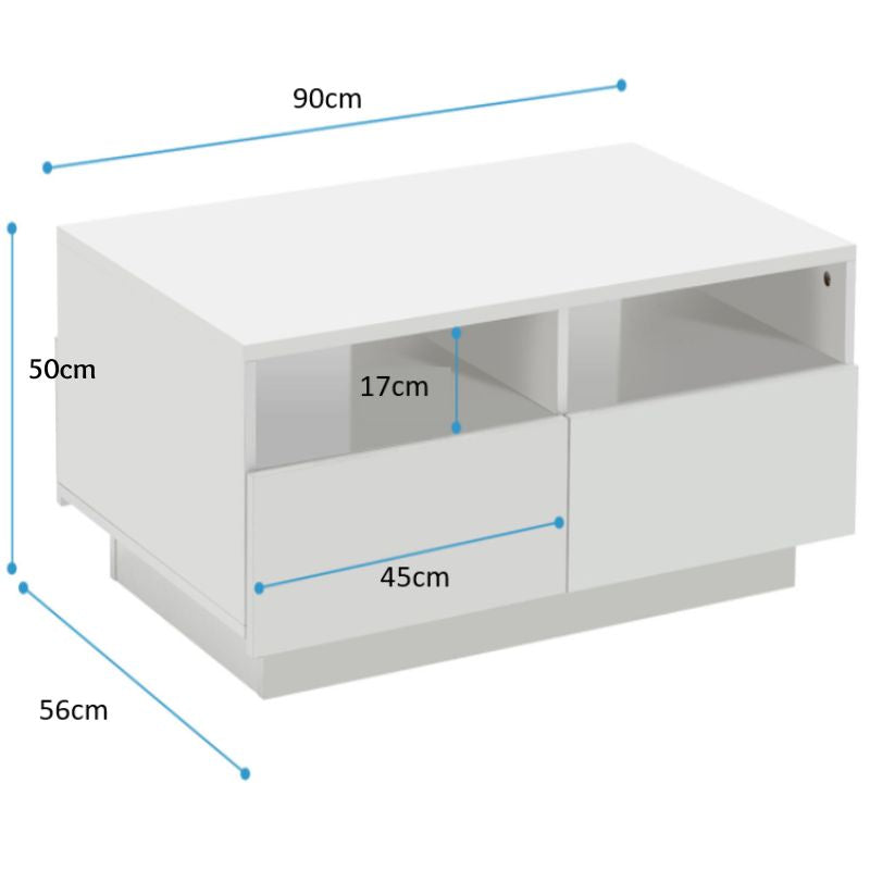High Gloss White LED Coffee Table With 4 Drawers - Cosy Abode