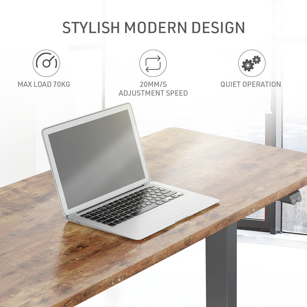 FORTIA Sit Stand Standing Desk, 120x60cm, 72-118cm Height Adjustable, 70kg Load, Oak style/Black Frame - Cosy Abode