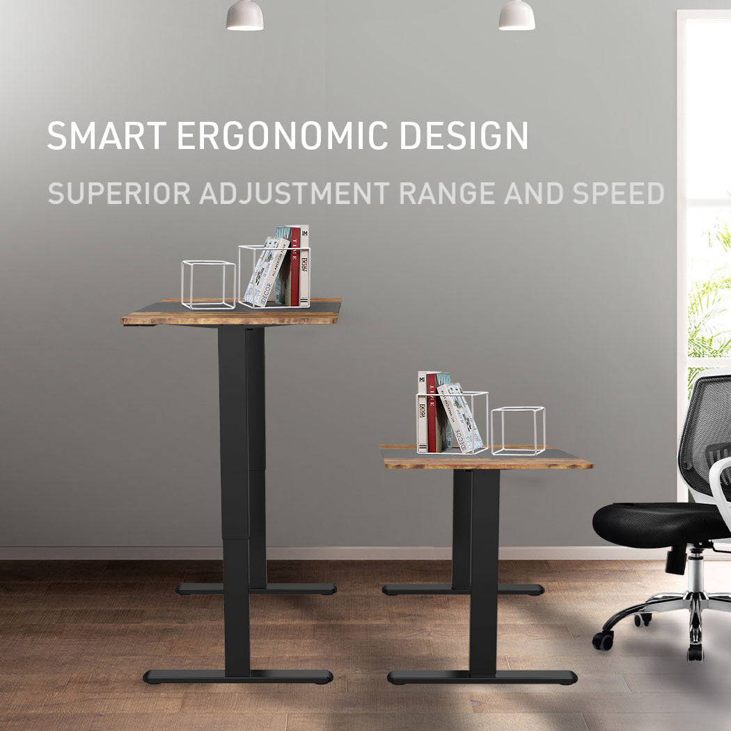 Fortia Sit To Stand Up Standing Desk, 120x60cm, 72-118cm Electric Height Adjustable, 70kg Rated, Walnut Style/Black Frame - Cosy Abode