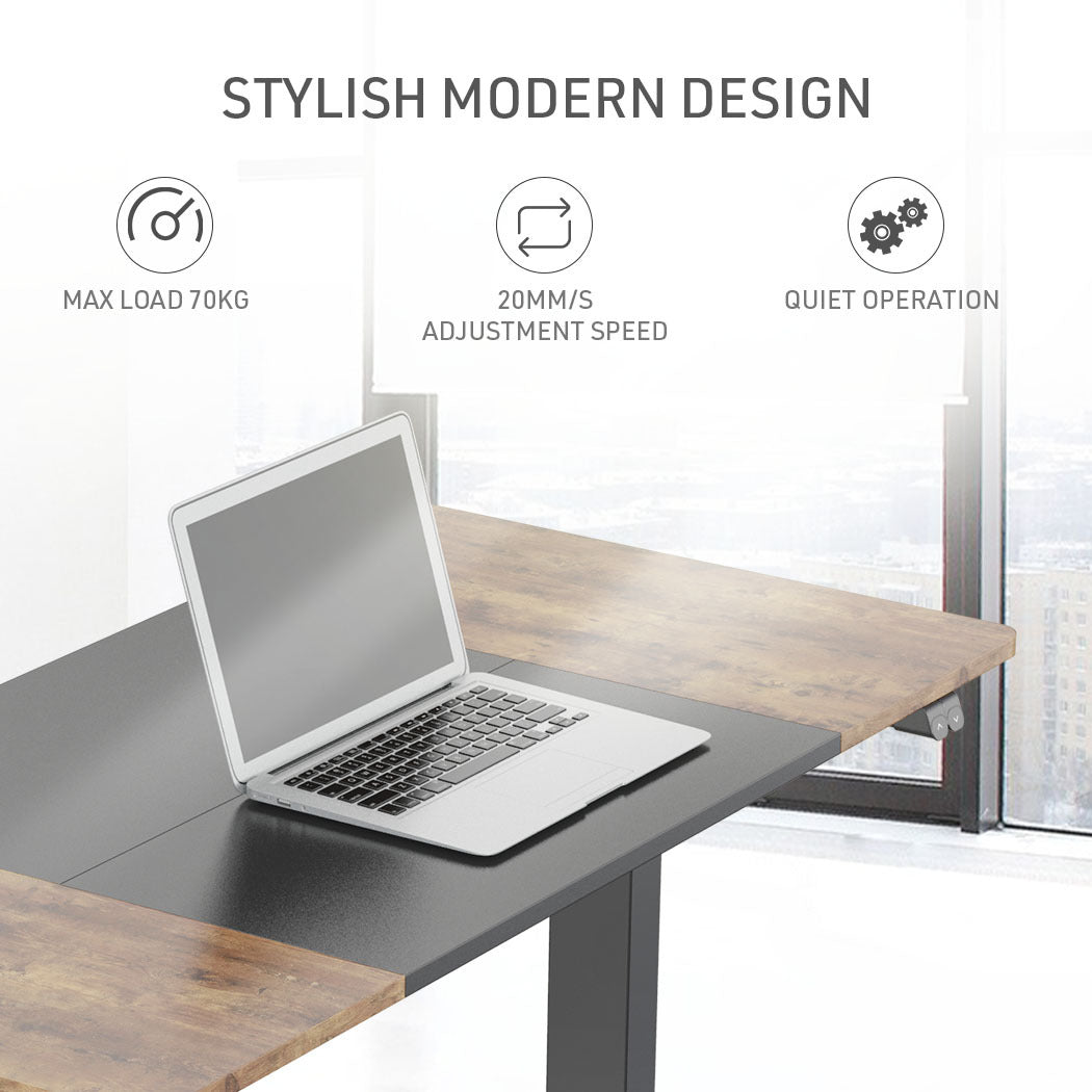 Fortia Sit To Stand Up Standing Desk, 120x60cm, 72-118cm Electric Height Adjustable, 70kg Rated, Walnut Style/Black Frame - Cosy Abode