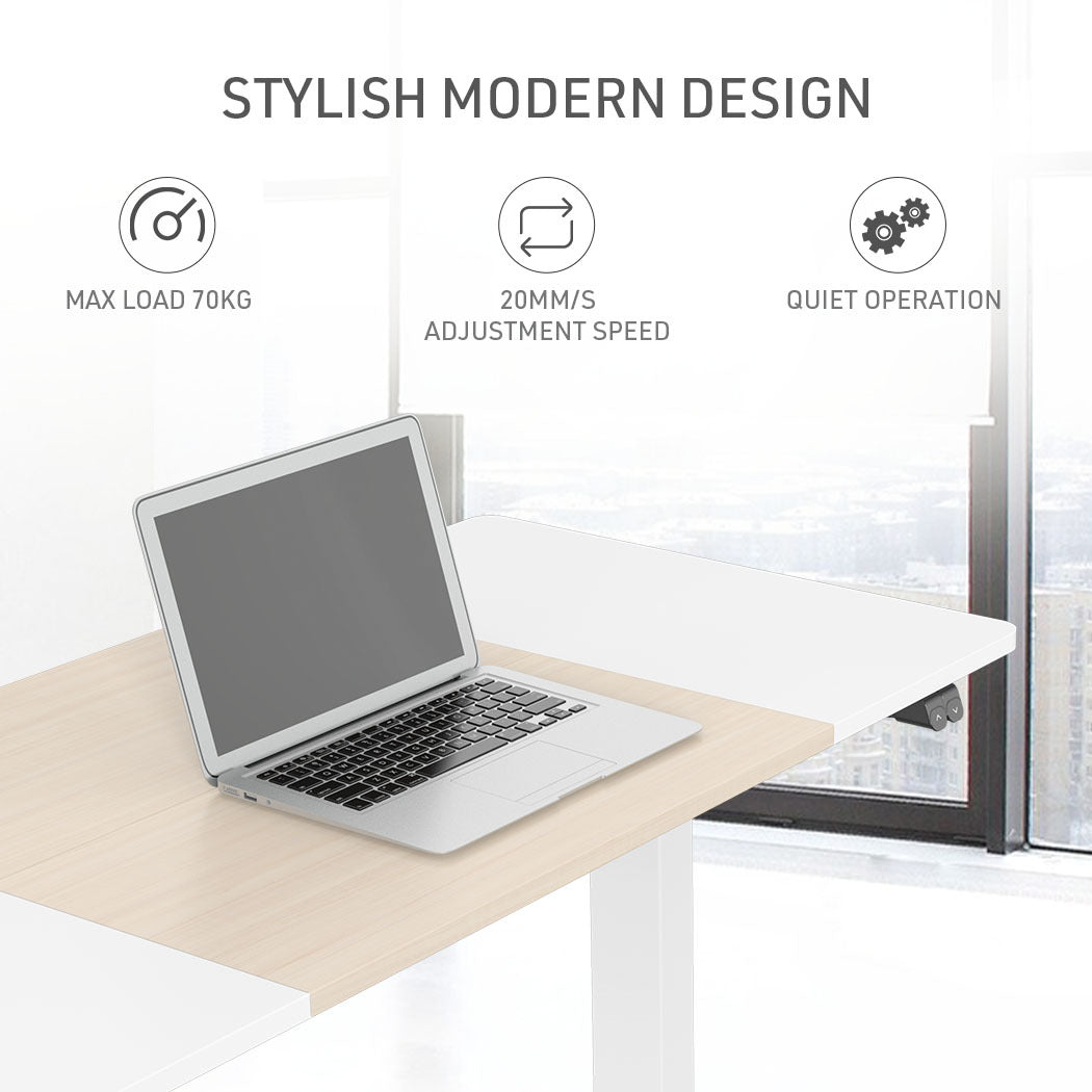 Fortia Sit To Stand Up Standing Desk, 120x60cm, 72-118cm Electric Height Adjustable, 70kg Load, Light Oak Style/White Frame - Cosy Abode
