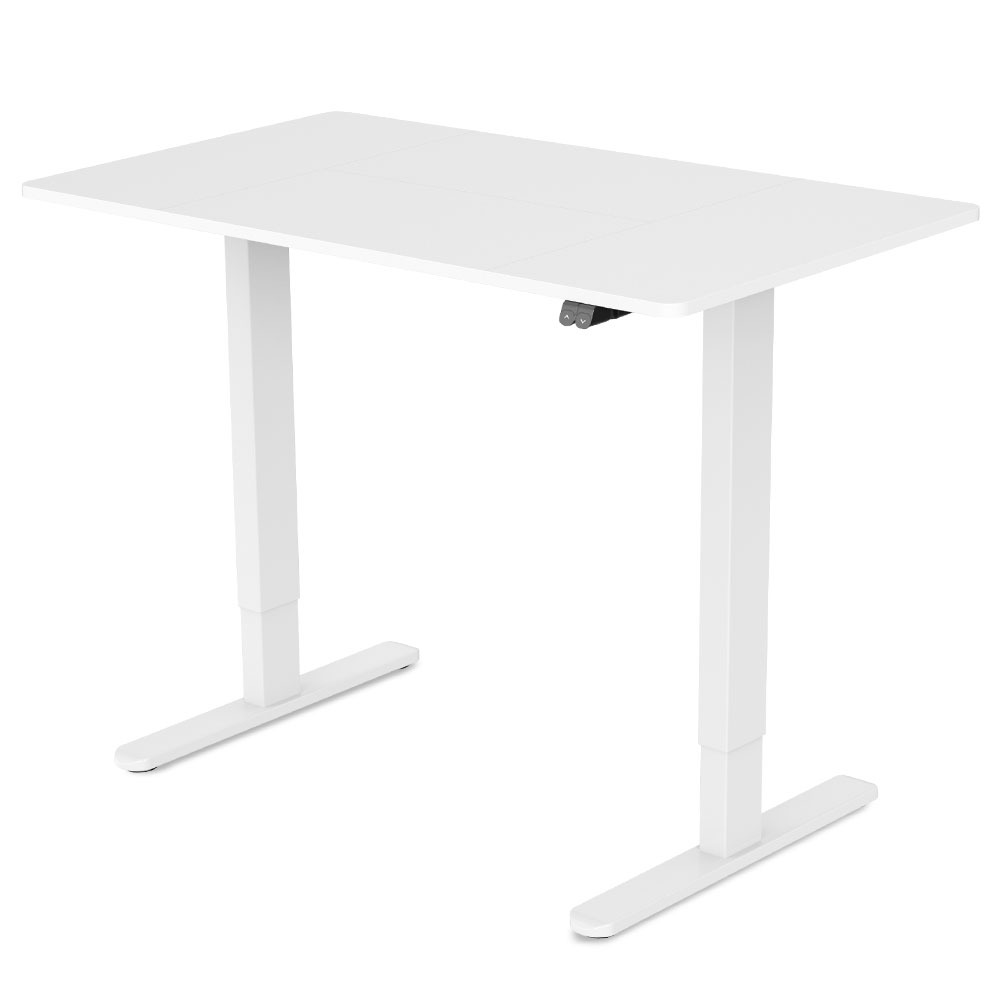 Fortia Sit To Stand Up Standing Desk, 120x60cm, 72-118cm Electric Height Adjustable, 70kg Rated, White/White Frame - Cosy Abode
