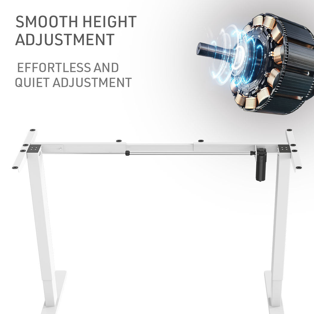 Fortia Sit To Stand Up Standing Desk, 120x60cm, 72-118cm Electric Height Adjustable, 70kg Rated, White/White Frame - Cosy Abode