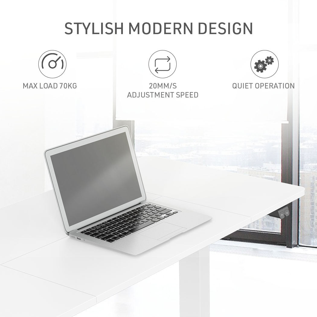 Fortia Sit To Stand Up Standing Desk, 120x60cm, 72-118cm Electric Height Adjustable, 70kg Rated, White/White Frame - Cosy Abode