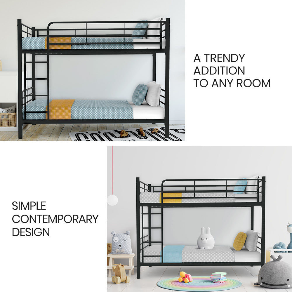 Kingston Slumber 2in1 King Single Metal Bunk Bed Frame, with Modular Design, Dark Matte Grey - Cosy Abode