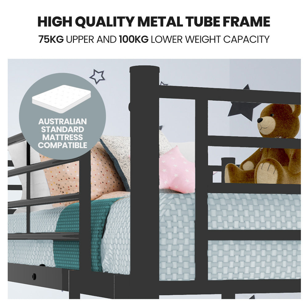 Kingston Slumber 2in1 King Single Metal Bunk Bed Frame, with Modular Design, Dark Matte Grey - Cosy Abode