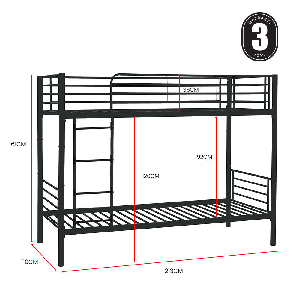 Kingston Slumber 2in1 King Single Metal Bunk Bed Frame, with Modular Design, Dark Matte Grey - Cosy Abode