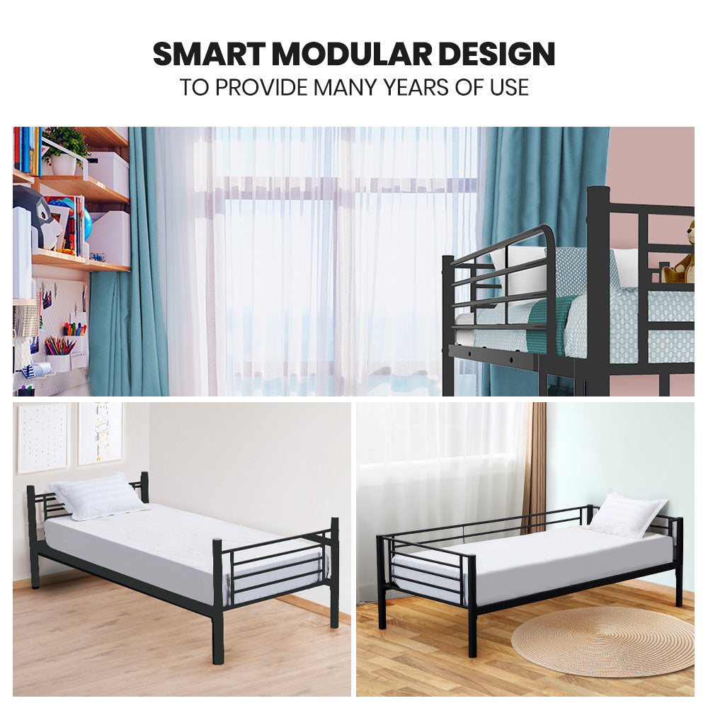 Kingston Slumber 2in1 King Single Metal Bunk Bed Frame, with Modular Design, Dark Matte Grey - Cosy Abode
