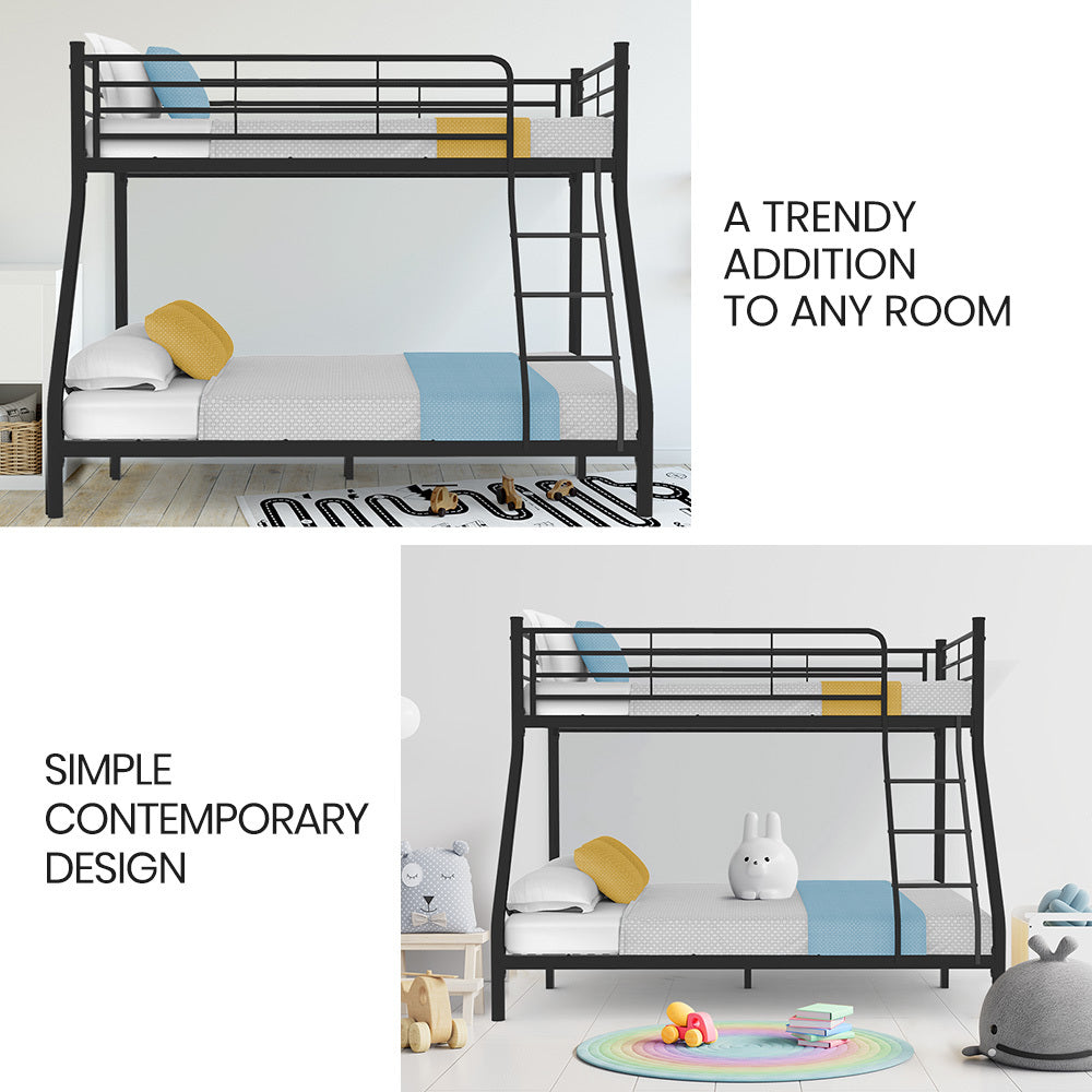 Kingston Slumber Metal Single over Double Bunk Bed Frame - Dark Matte Grey - Cosy Abode