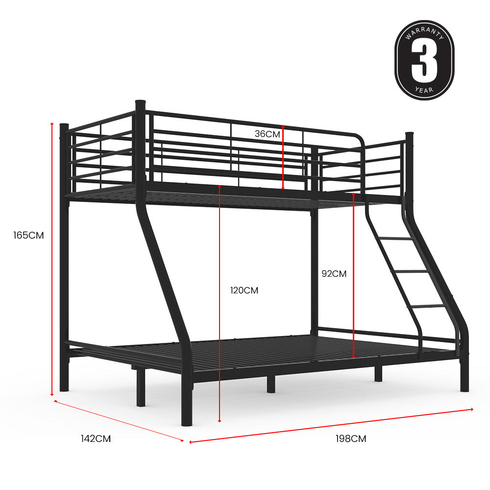Kingston Slumber Metal Single over Double Bunk Bed Frame - Dark Matte Grey - Cosy Abode