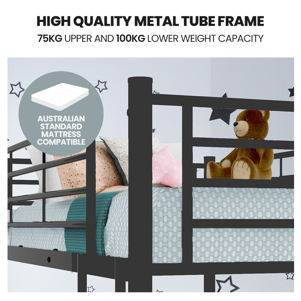 Kingston Slumber 2in1 Single Metal Bunk Bed Frame- Dark Matte Grey - Cosy Abode