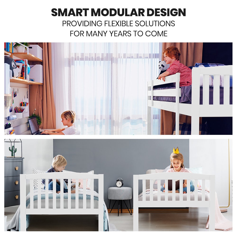 Kingston Slumber Kids Convertible Bed - From Bunk Bed to 2 Single Beds - White - Cosy Abode