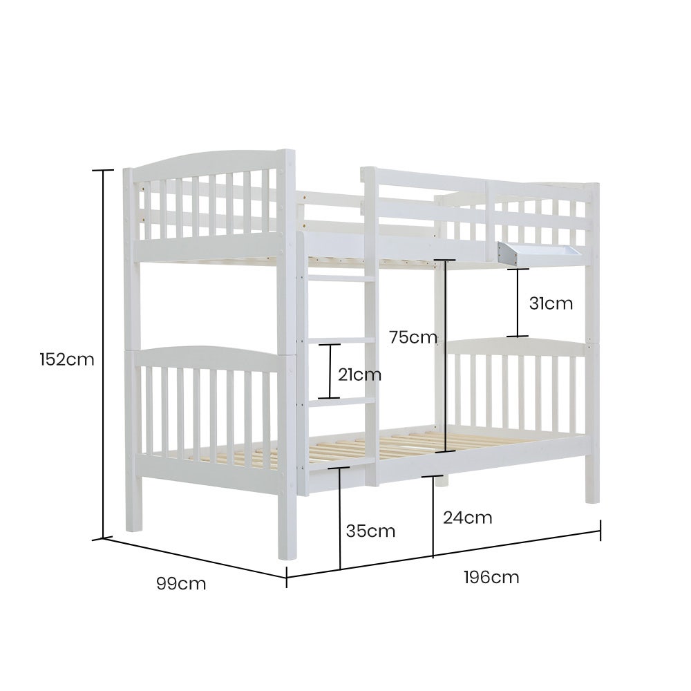 Kingston Slumber Kids Convertible Bed - From Bunk Bed to 2 Single Beds - White - Cosy Abode