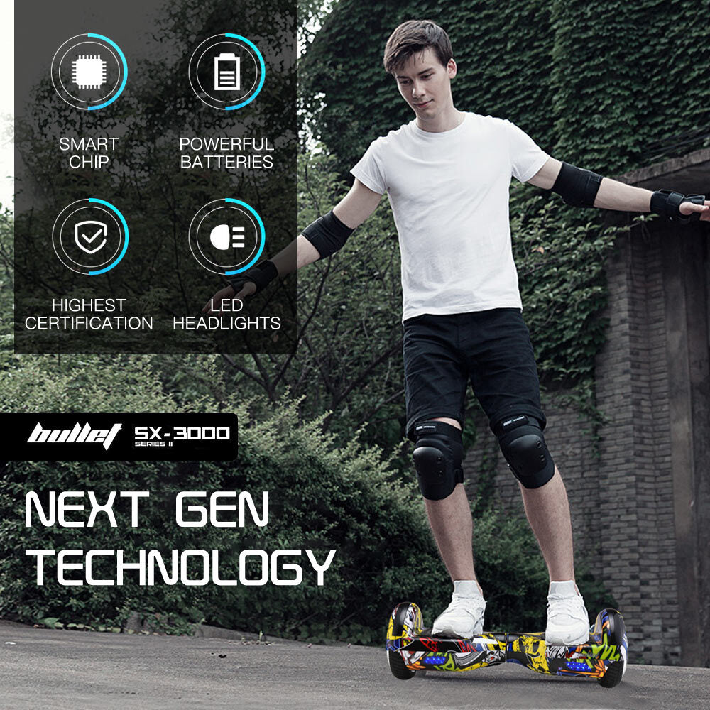 BULLET Electric Hoverboard Scooter 6.5 Inch Wheels, Colour LED Lighting, Carry Bag, Gen III Hiphop design - Cosy Abode