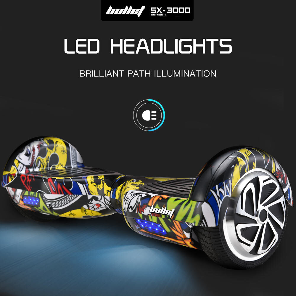 BULLET Electric Hoverboard Scooter 6.5 Inch Wheels, Colour LED Lighting, Carry Bag, Gen III Hiphop design - Cosy Abode