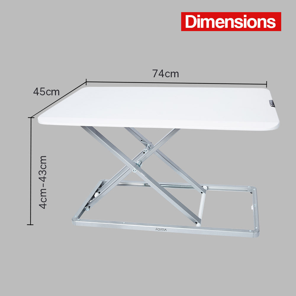 Fortia Desk Riser 74cm Wide Adjustable Sit to Stand for Dual Monitor, Keyboard, Laptop, White - Cosy Abode