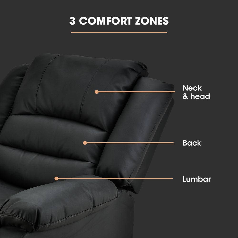 FORTIA Luxury Recliner Lounge Chair, Single Faux Leather Armchair, for Home Theatre Cinema, Elderly, Black - Cosy Abode