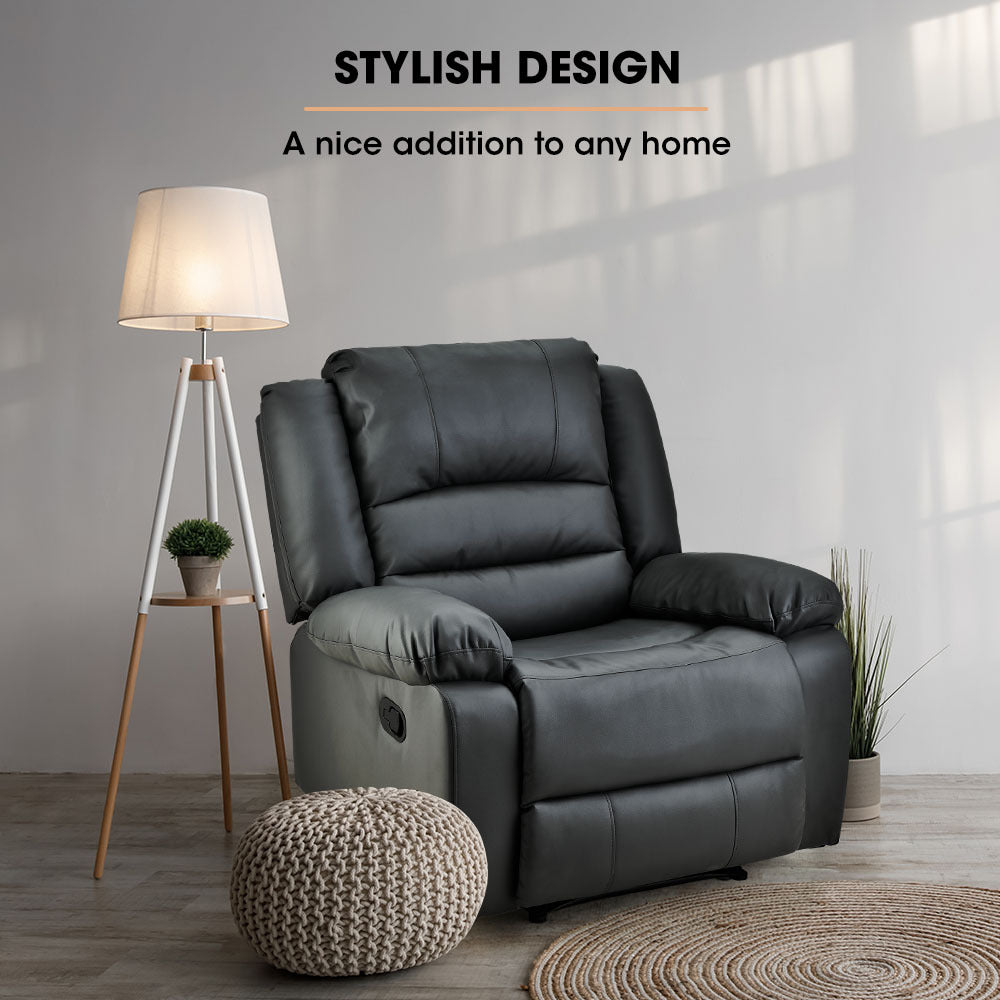 FORTIA Luxury Recliner Lounge Chair, Single Faux Leather Armchair, for Home Theatre Cinema, Elderly, Black - Cosy Abode