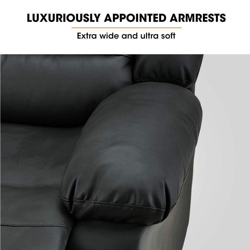 FORTIA Luxury Recliner Lounge Chair, Single Faux Leather Armchair, for Home Theatre Cinema, Elderly, Black - Cosy Abode