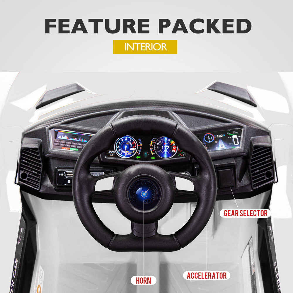 ROVO KIDS Ride-On Car LAMBORGHINI Inspired Electric Toy Battery Remote White - Cosy Abode