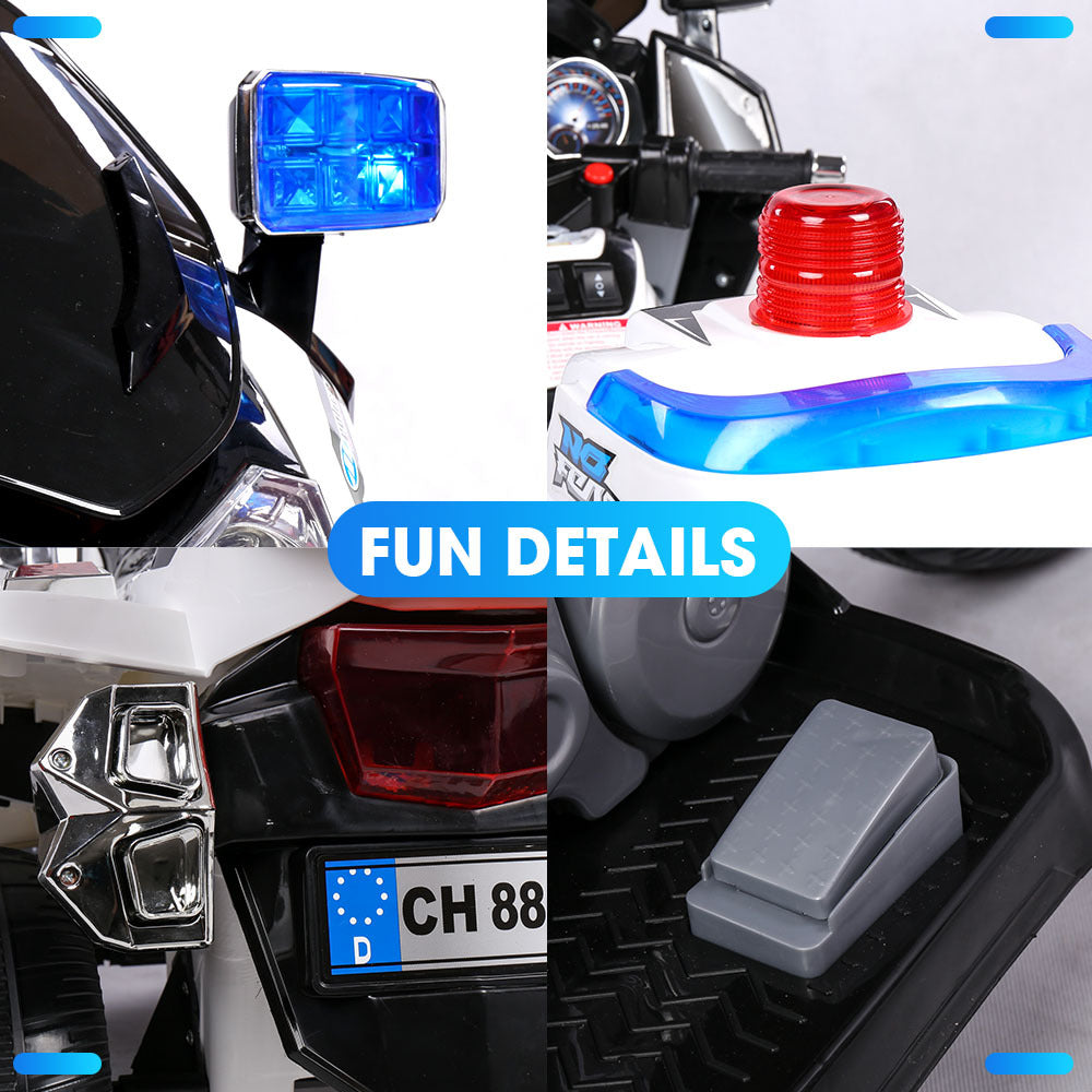 ROVO KIDS Electric Ride-On Motorcycle Children Police Patrol Bike Toy Trike - Cosy Abode
