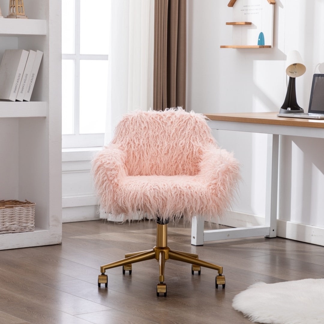 Fluffy Office Chair Faux Fur Modern Swivel Desk Chair for Women And Girls-Pink - Cosy Abode