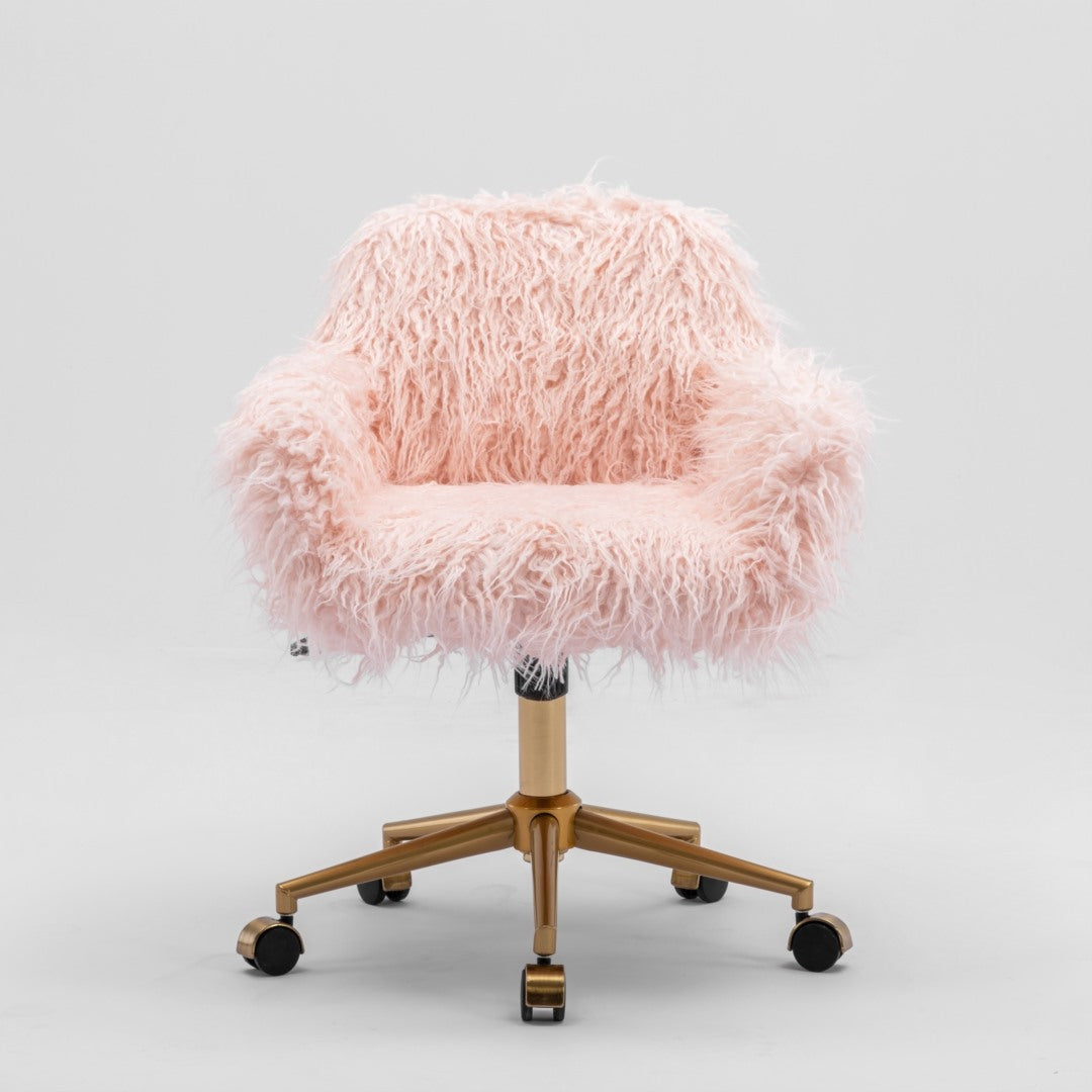 Fluffy Office Chair Faux Fur Modern Swivel Desk Chair for Women And Girls-Pink - Cosy Abode