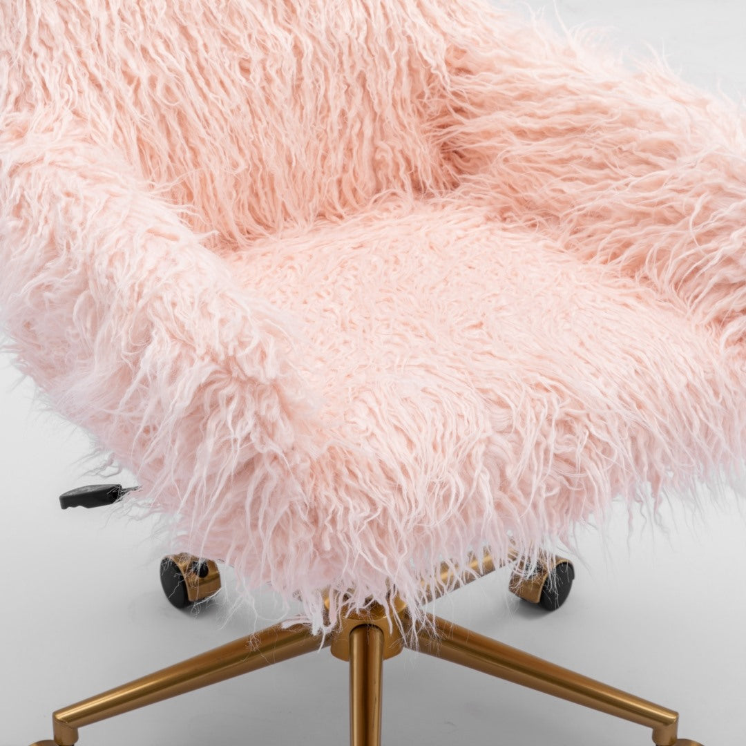 Fluffy Office Chair Faux Fur Modern Swivel Desk Chair for Women And Girls-Pink - Cosy Abode