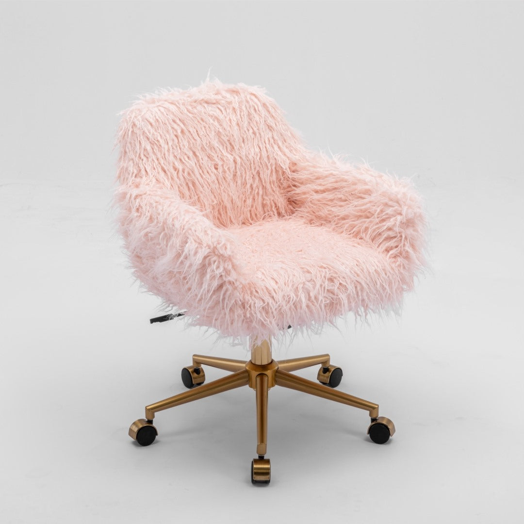 Fluffy Office Chair Faux Fur Modern Swivel Desk Chair for Women And Girls-Pink - Cosy Abode