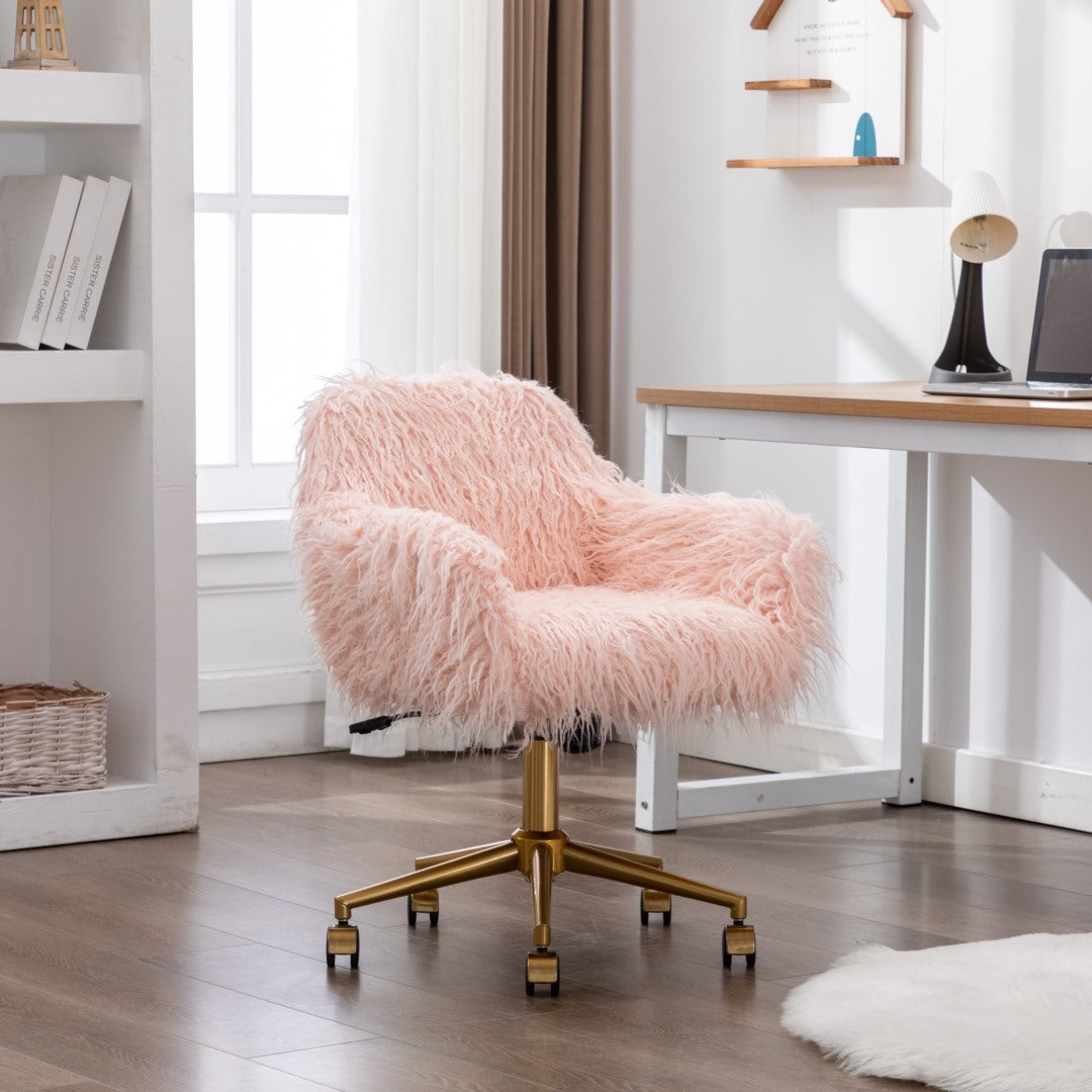 Fluffy Office Chair Faux Fur Modern Swivel Desk Chair for Women And Girls-Pink - Cosy Abode