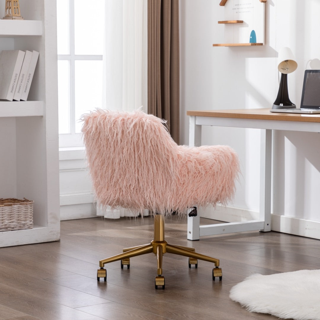 Fluffy Office Chair Faux Fur Modern Swivel Desk Chair for Women And Girls-Pink - Cosy Abode