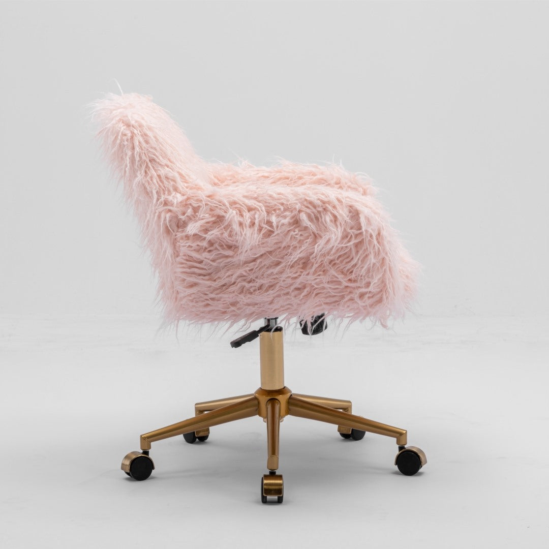 Fluffy Office Chair Faux Fur Modern Swivel Desk Chair for Women And Girls-Pink - Cosy Abode