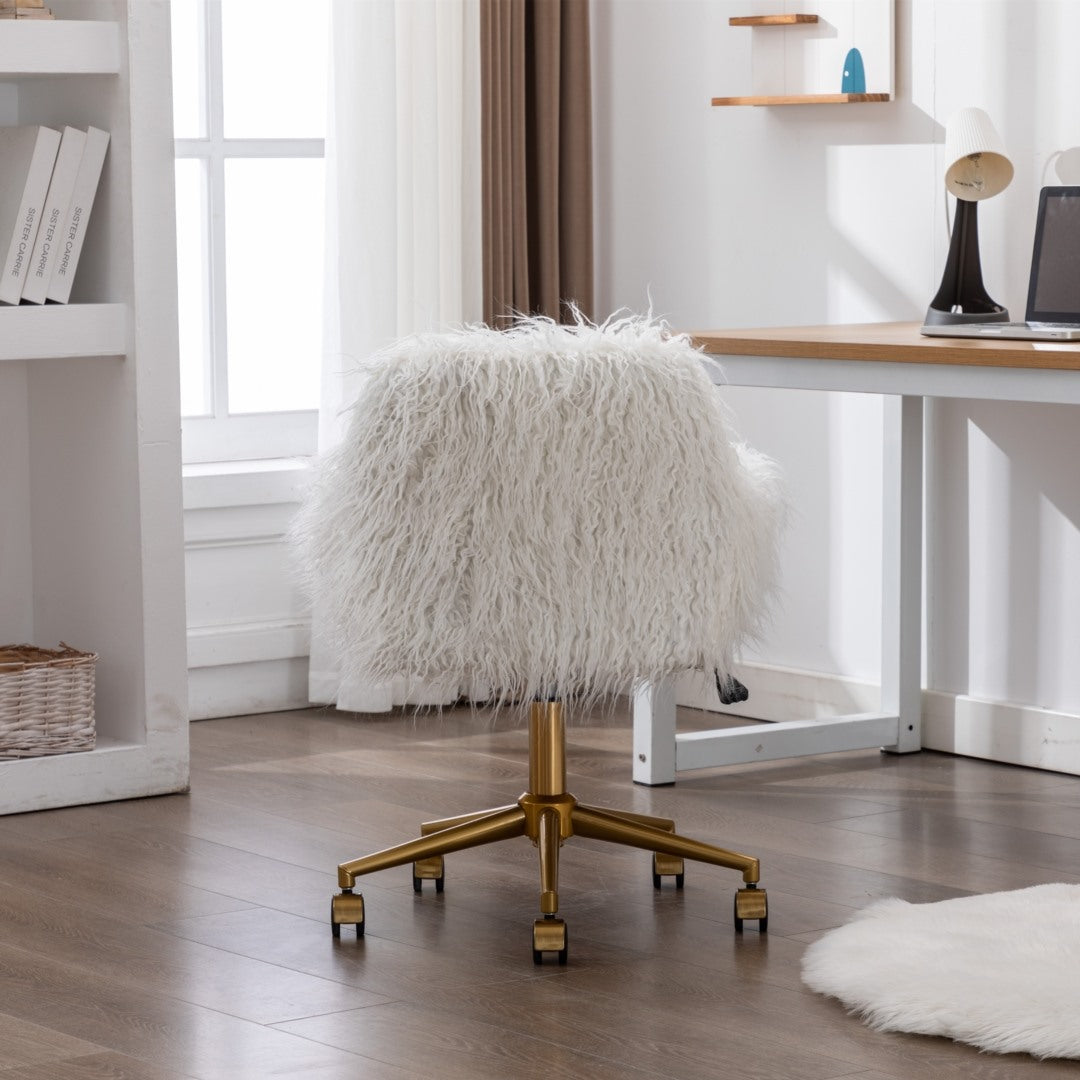 Fluffy Office Chair Faux Fur Modern Swivel Desk Chair for Women And Girls-White - Cosy Abode