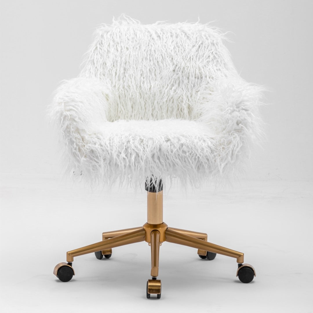 Fluffy Office Chair Faux Fur Modern Swivel Desk Chair for Women And Girls-White - Cosy Abode