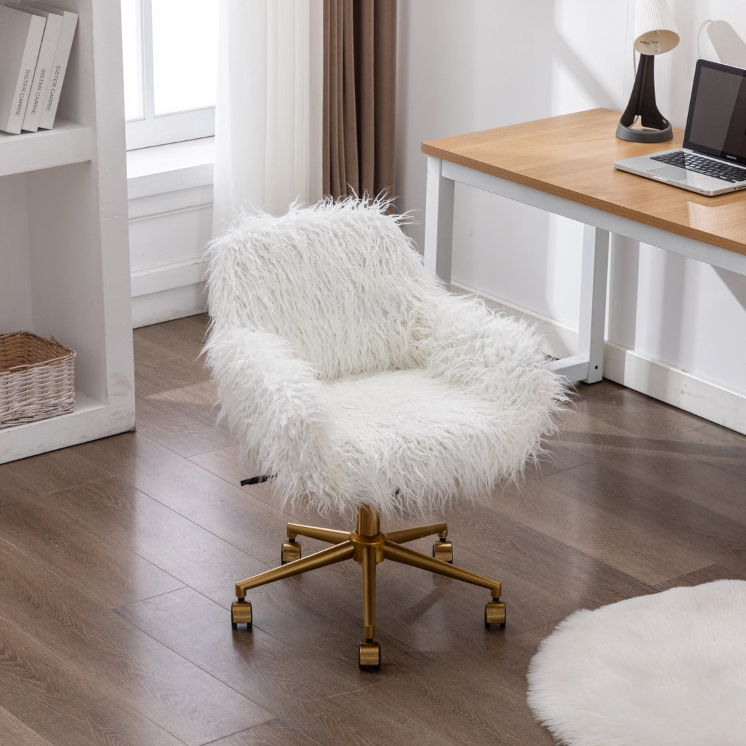 Fluffy Office Chair Faux Fur Modern Swivel Desk Chair for Women And Girls-White - Cosy Abode