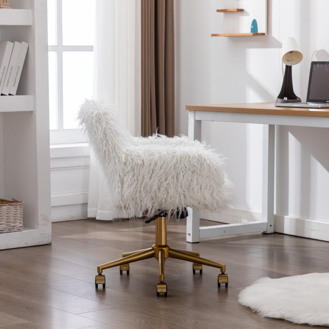 Fluffy Office Chair Faux Fur Modern Swivel Desk Chair for Women And Girls-White - Cosy Abode
