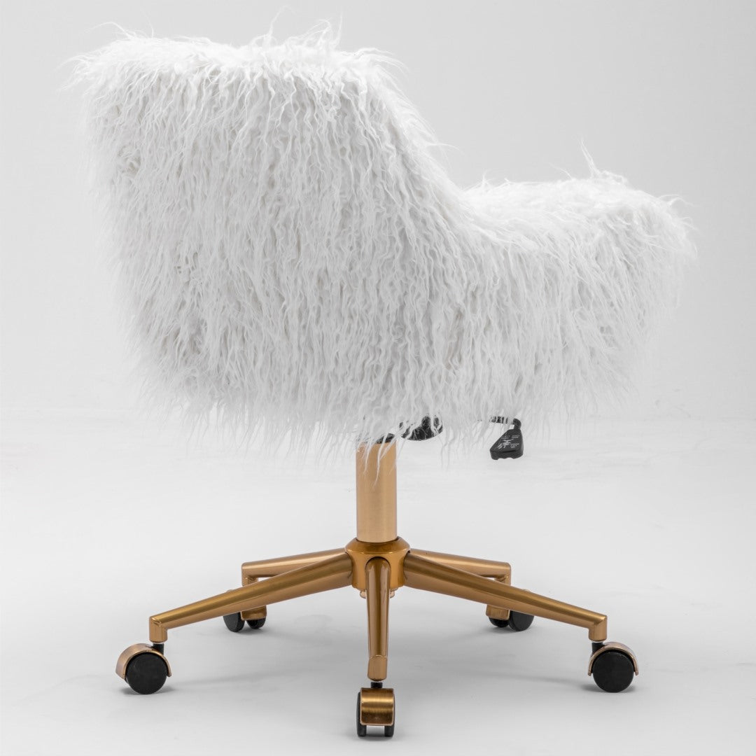 Fluffy Office Chair Faux Fur Modern Swivel Desk Chair for Women And Girls-White - Cosy Abode