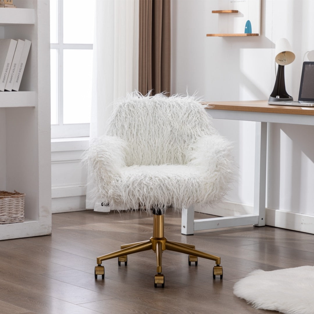 Fluffy Office Chair Faux Fur Modern Swivel Desk Chair for Women And Girls-White - Cosy Abode