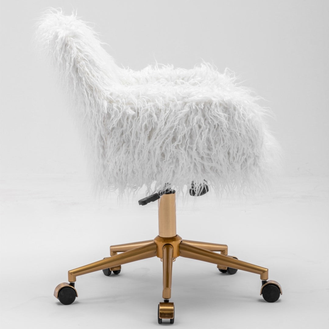 Fluffy Office Chair Faux Fur Modern Swivel Desk Chair for Women And Girls-White - Cosy Abode