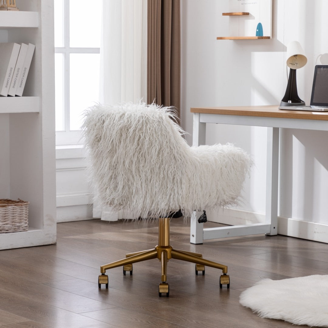 Fluffy Office Chair Faux Fur Modern Swivel Desk Chair for Women And Girls-White - Cosy Abode