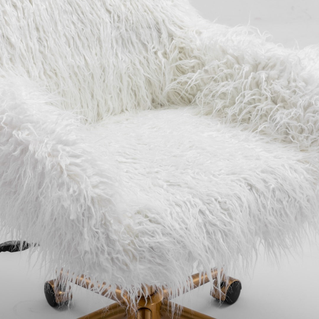 Fluffy Office Chair Faux Fur Modern Swivel Desk Chair for Women And Girls-White - Cosy Abode