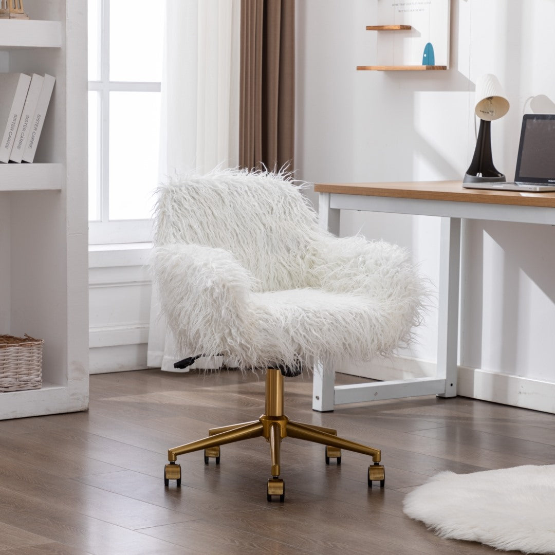 Fluffy Office Chair Faux Fur Modern Swivel Desk Chair for Women And Girls-White - Cosy Abode