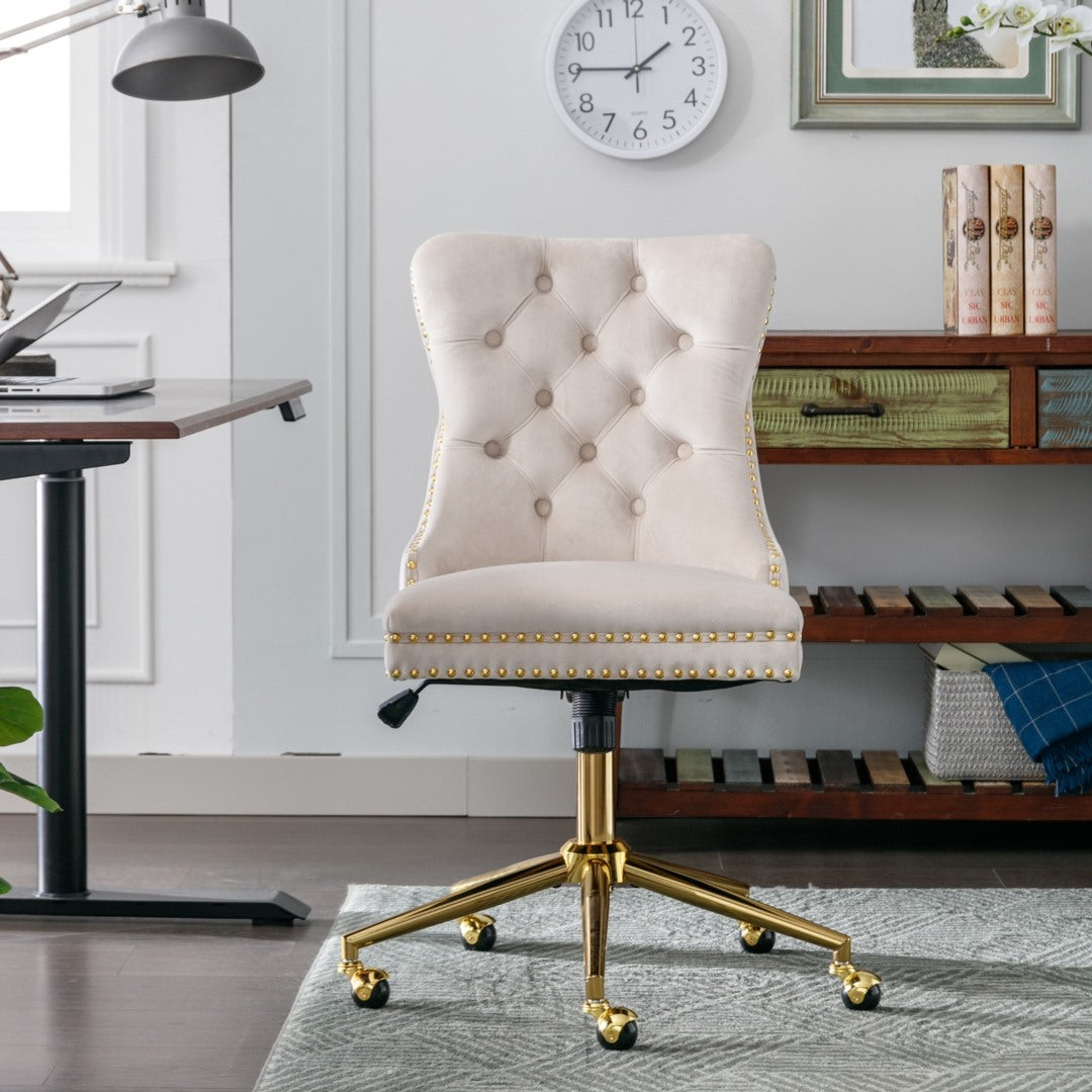 Velvet Home Office Chair- Beige - Cosy Abode