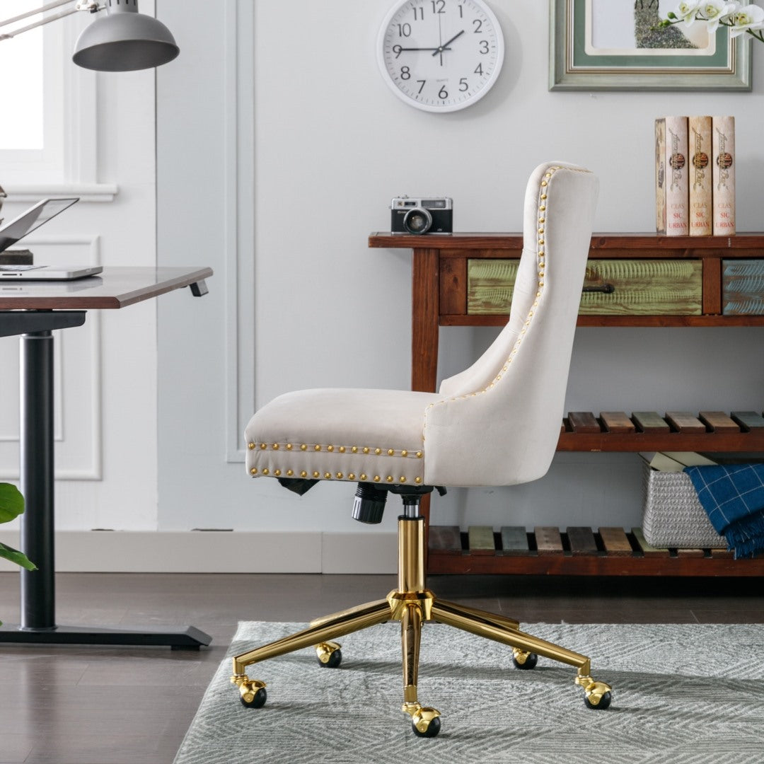 Velvet Home Office Chair- Beige - Cosy Abode