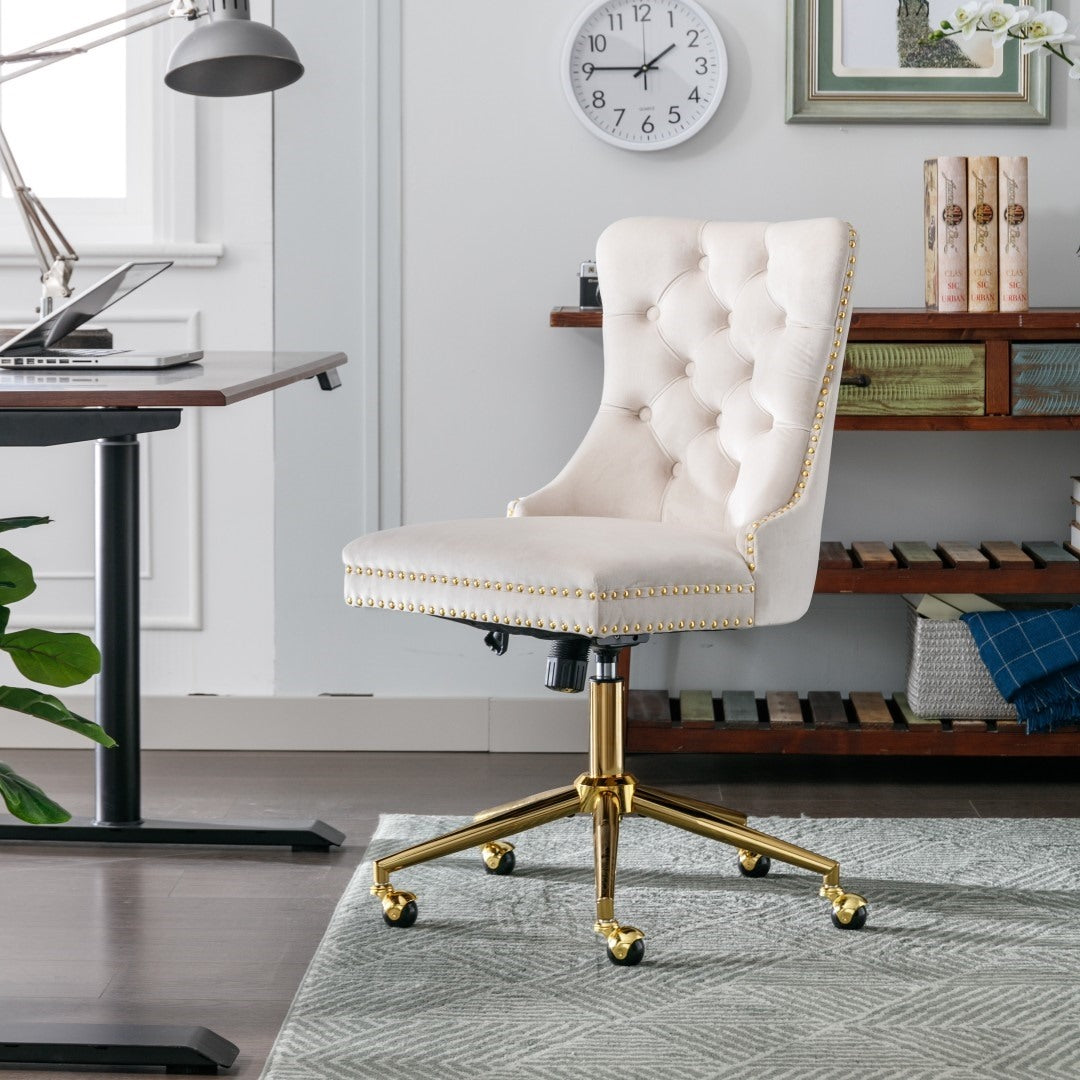 Velvet Home Office Chair- Beige - Cosy Abode